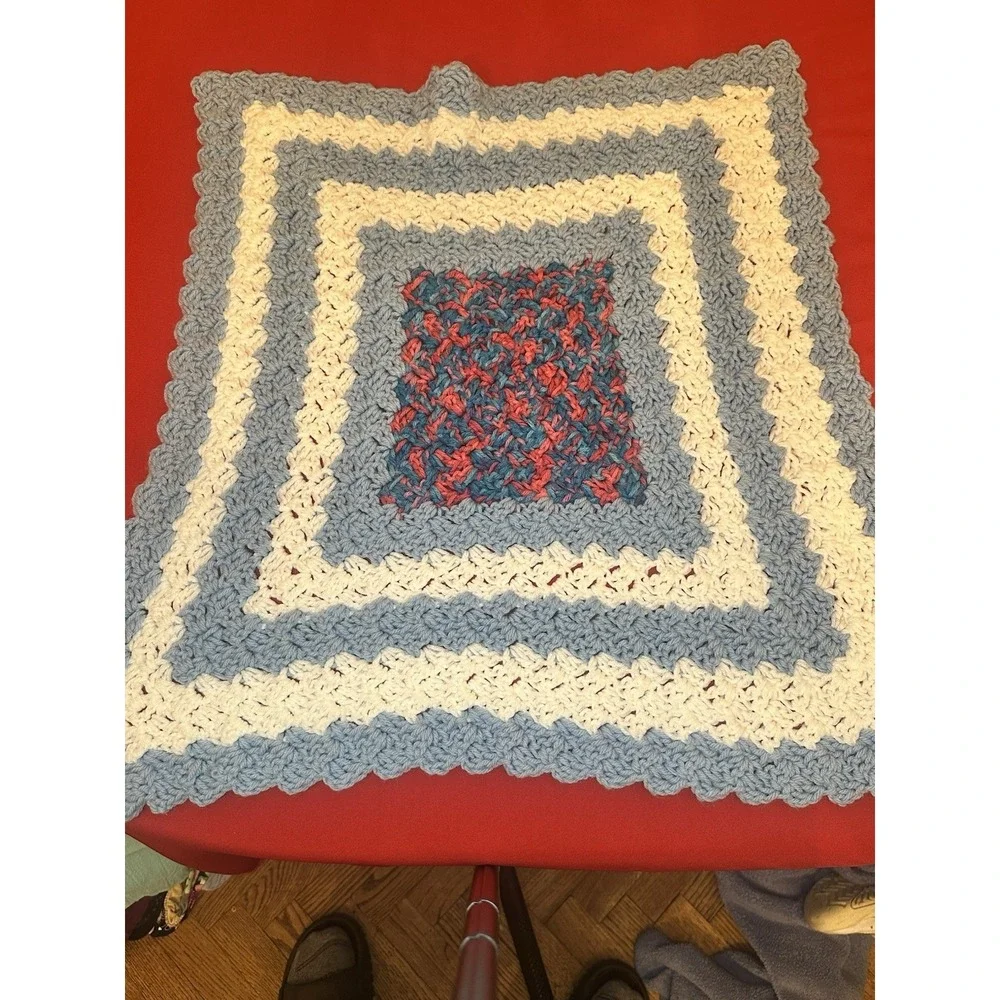 Crocheted Lap Blanket Blue And White